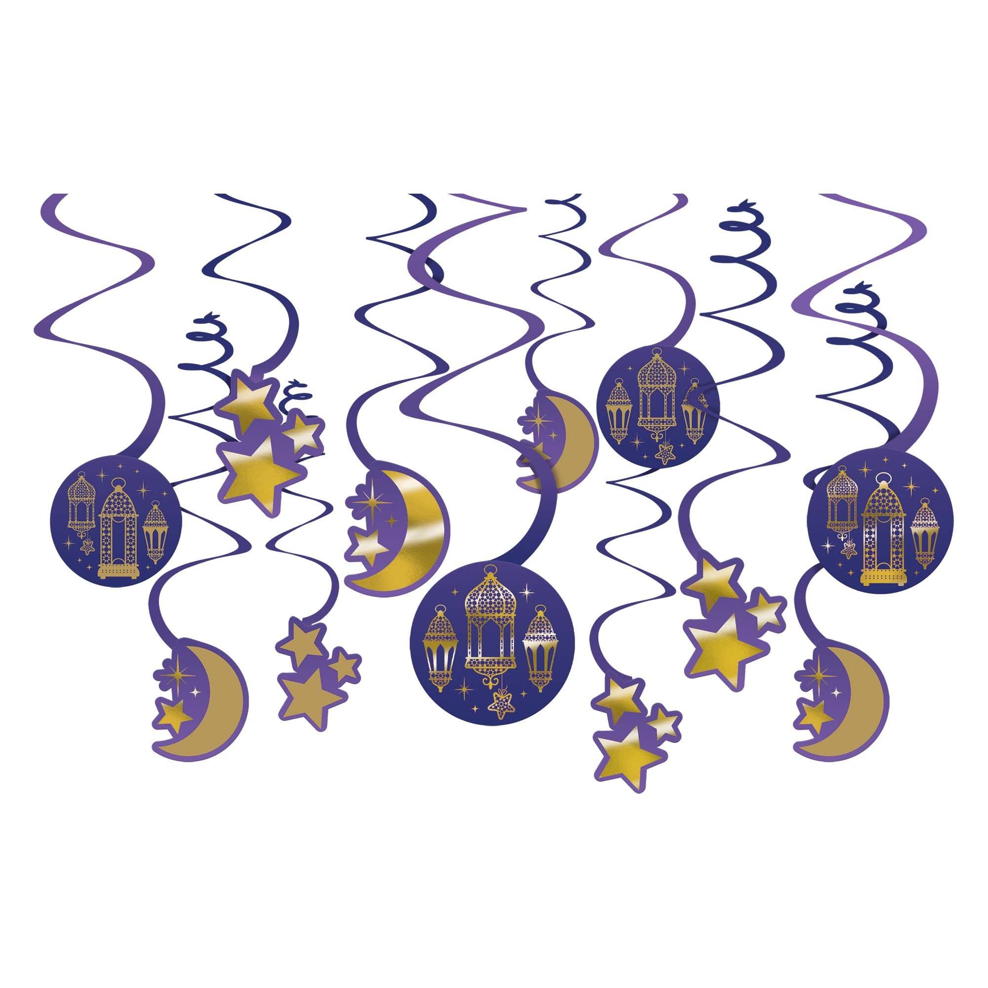 Amscan Eid Mubarak Foil Swirl Hanging Decor - 12pc, Blue/Gold