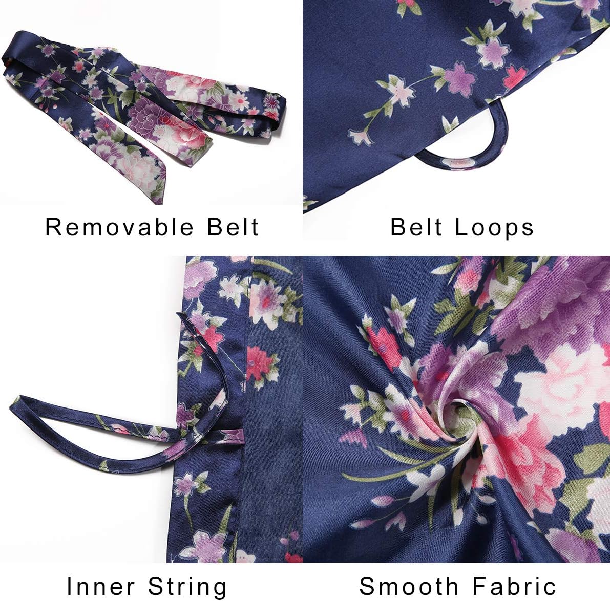 Women's Long Satin Robe Floral Kimono Dressing Gown Lightweight Sleepwear Bridal Party Bridesmaids Robes - Image 3