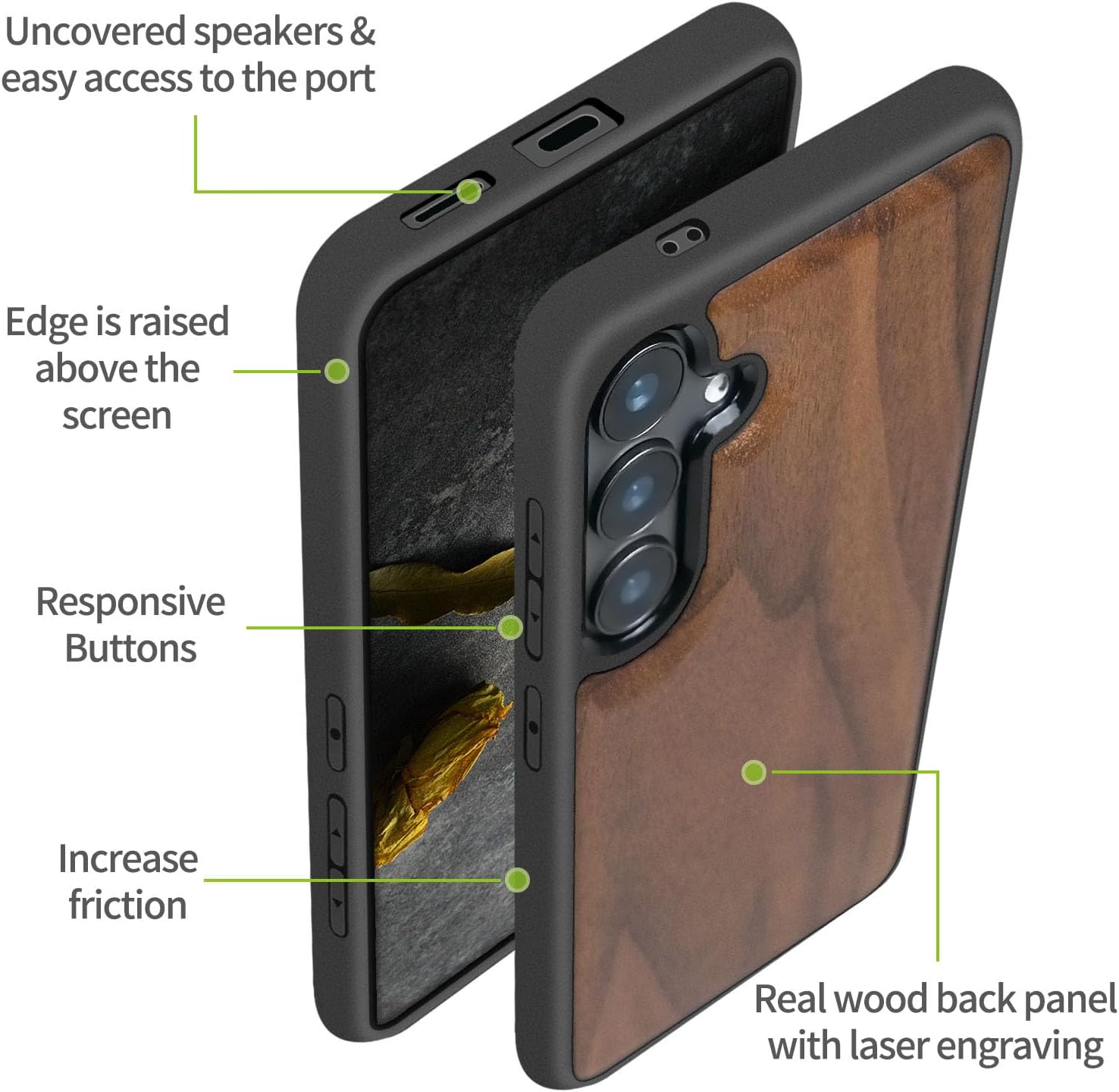 Carveit Wood Case for Galaxy S25 Case 2025 [Natural Wood & Black Soft TPU] Shockproof Protective Cover Unique Wooden Design Compatible with Samsung S25 (Natural Wood-Walnut)