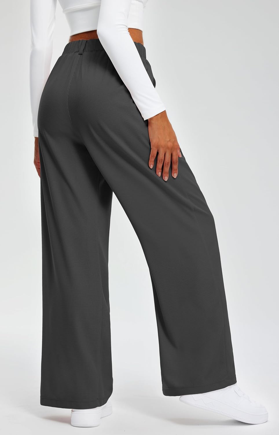 Libin Women's Wide Leg Pants 27"/29" High Waisted Waffle Knit Casual Slacks Work Pants Business Palazzo Trousers with Pockets