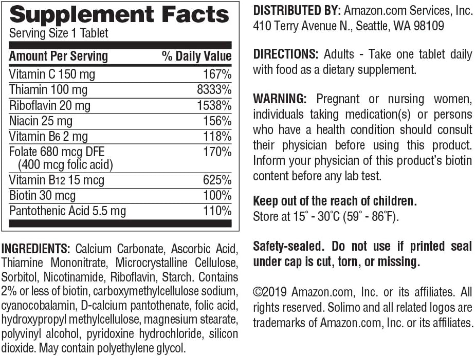 Amazon Brand - Solimo Super B-Complex, Supports Immune System and Normal Energy Metabolism, 140 Tablets, Four Month Supply (Packaging may vary)