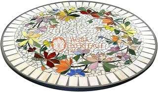 18" Marble Top Dining Table Lapis Floral Fine Marquetry Art Hallway Decor