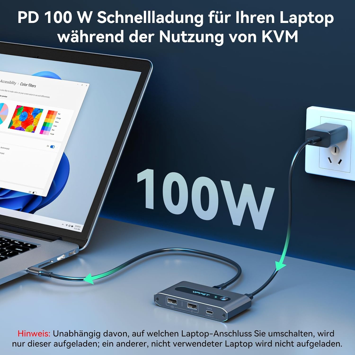 VPFET USB C KVM Switch 2 PC 1 Monitor HDMI 4K 60 Hz przełączniki KVM dla dwóch laptopów i Macbooka 100W PD do współdzielenia 1 zestawu klawiatury, myszy i pojedynczego monitora (szary)