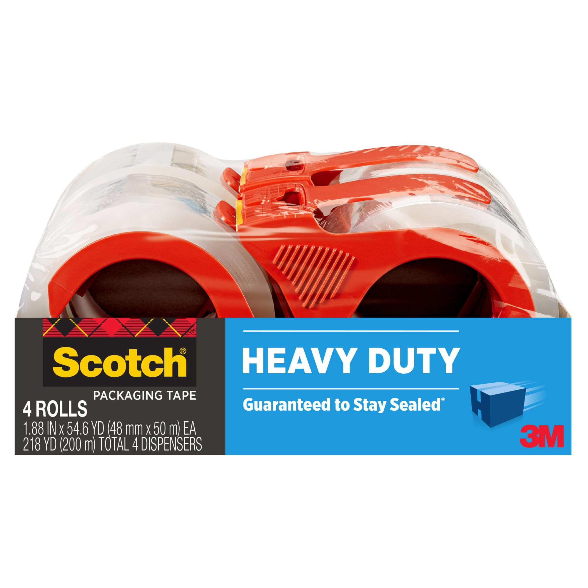 Scotch – 3850 Heavy-duty embalaje cinta, 1,88 pulgadas x 54.6yds, transparente, 4/Unidades