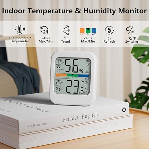 Miniatura 2 de Higrómetro digital para interiores, actualización rápida, indicador de comodidad de color grande, medidor de temperatura ambiente y humedad para el