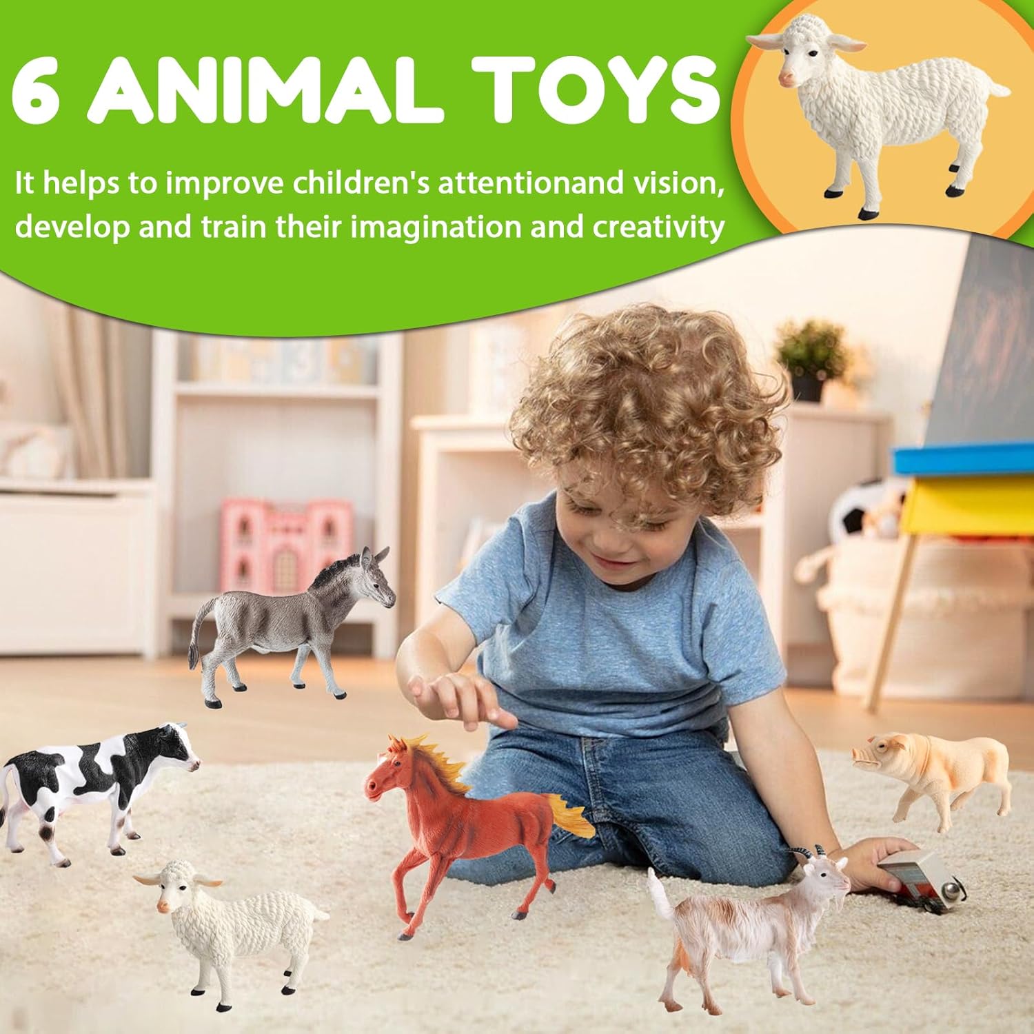 SCAHOW Farm Animal Toys for Kids 3-5 5-7, Realistic Farm Animal Figurines with Cow, Pig, Donkey, Sheep, Goat, Horse Toys - Educational Barnyard Poultry Farm Playset for Boys Girls