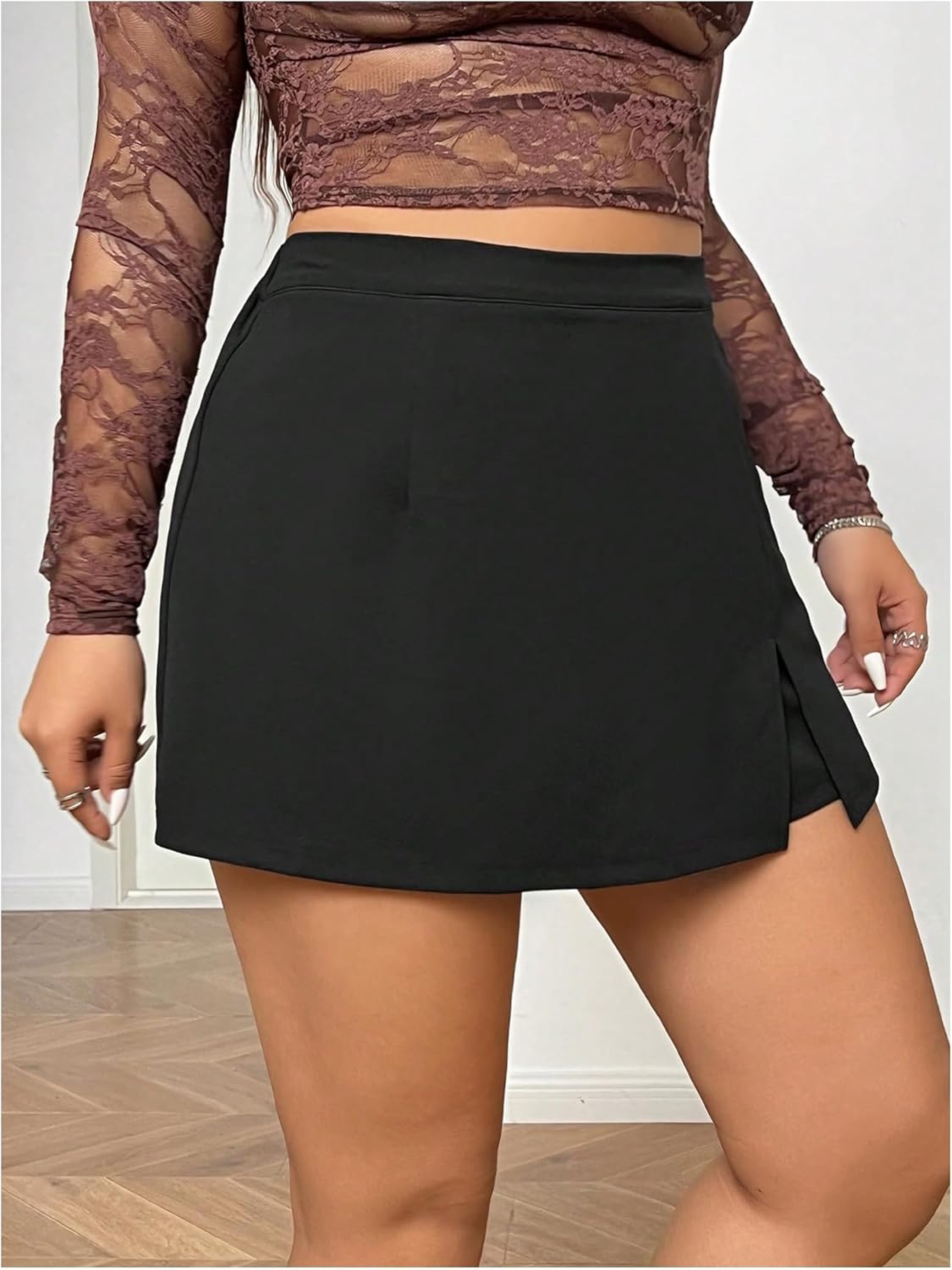 MakeMeChic Women's Plus Size High Waisted Skirt Split Hem Skorts Shorts - Image 3