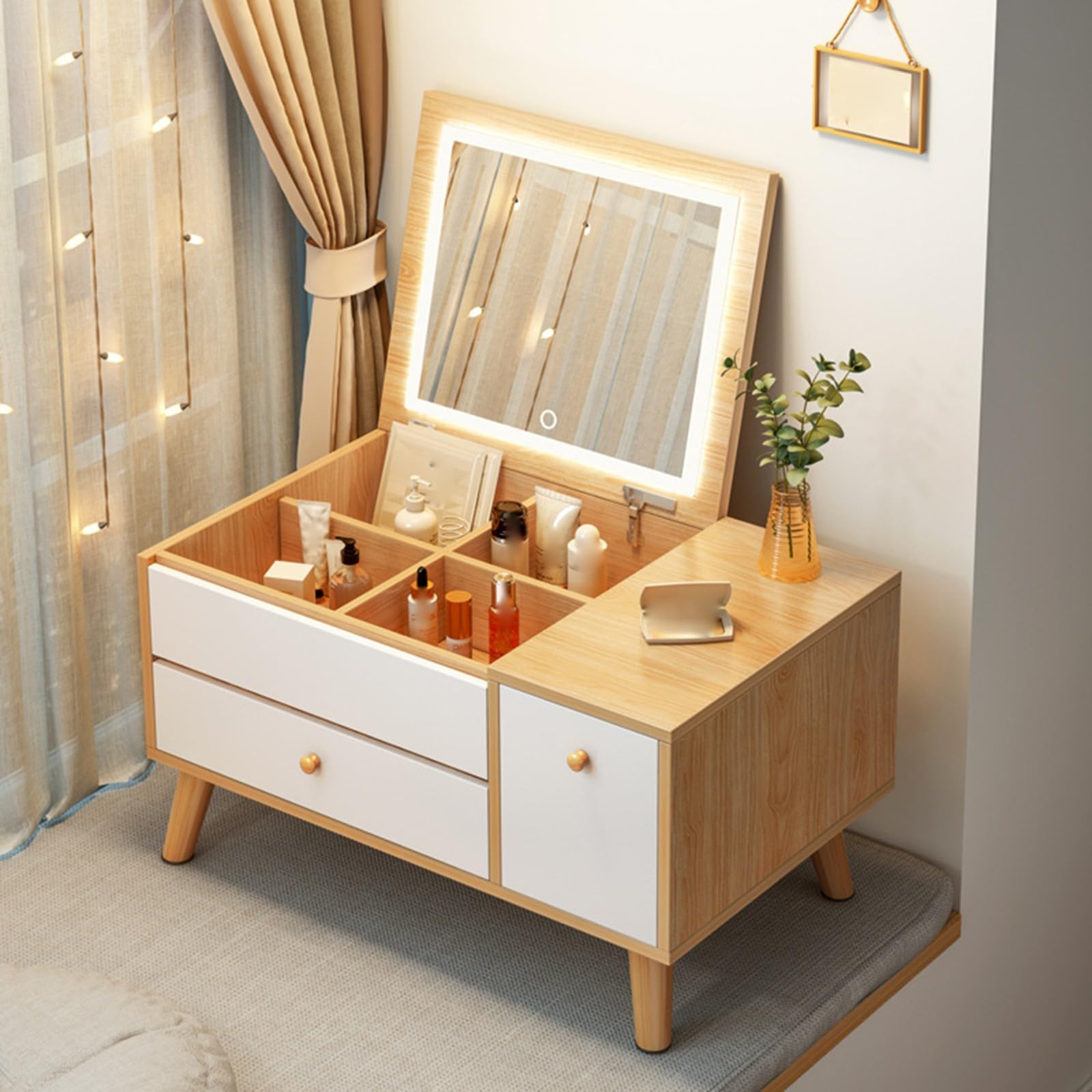 Tocador de maquillaje compacto minimalista integrado para piso pequeño hogar y dormitorio moderno