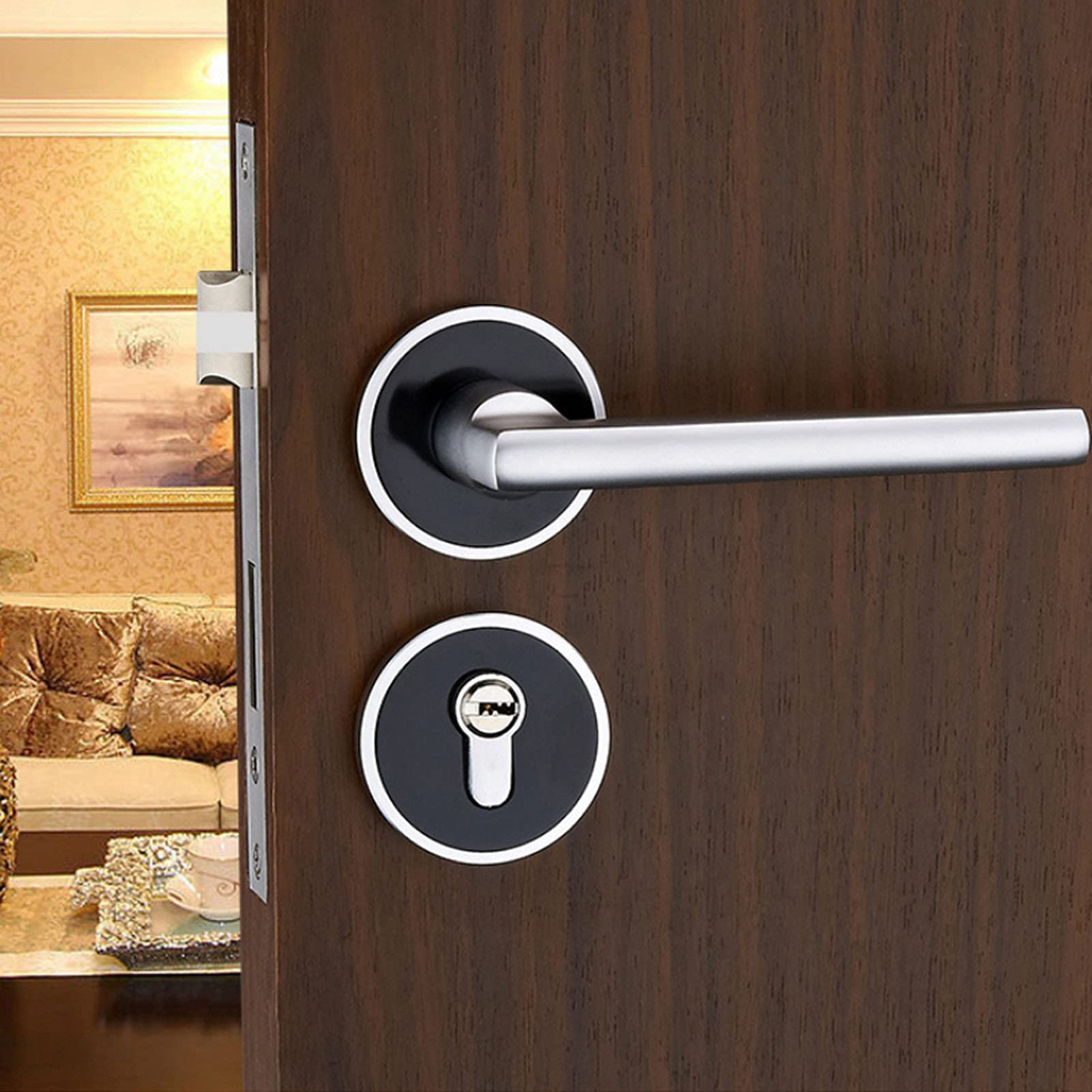 Serratura per porta in stile europeo Cilindro a leva durevole con chiavi per porte della camera letto Spazio Alluminio Nero Bianco 2,2 x 5,1 pollici