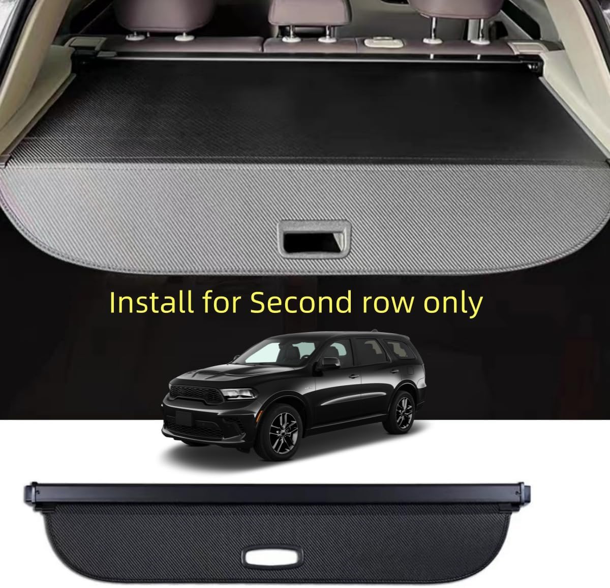 Second Row Installation Cargo Cover Compatible with Dodge Durango 2011-2025 2026, Rear Privacy Screen Trunk Accessories Luggage Tonneau Security Shade for Durango Accessories