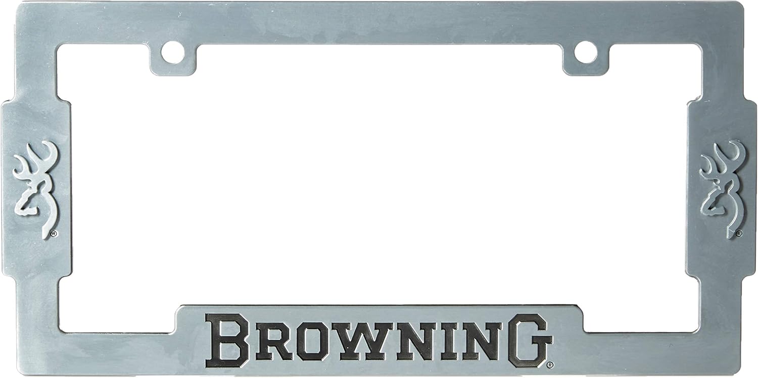 Browning License Plate Frame Aged Nickel Hunting & Shooting Equipment, Silver