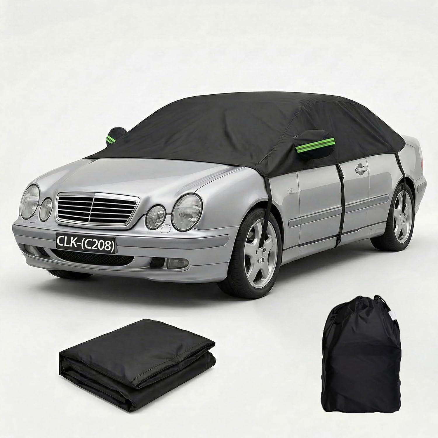 Half Car Cover Top Snow for Mercedes CLK (C208) 1997-2003 Ox for d Windshield Protector All Weather Waterproof Car Sunshade with Reflective Strips(Black)