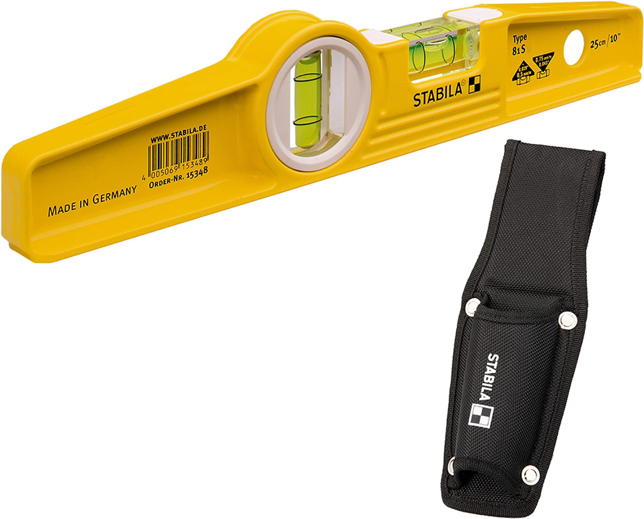 Type 81 S Torpedo Spirit Level with Bag, 25 cm, Robust Cast Aluminium Profile, 1 Horizontal Level and 1 Vertical Level Made in Germany