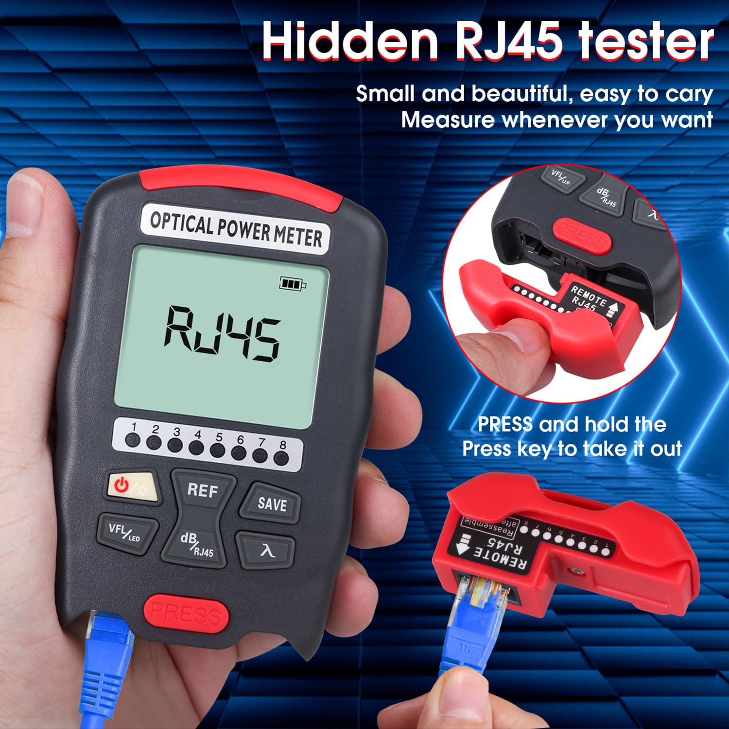 Fiber Optic Tester Portable Fiber Light Meter FC/SC/ST Universal Interface Built-in 15Km Visual Fault Locator (OPM&VFL) with 1pc FC to LC Adapter