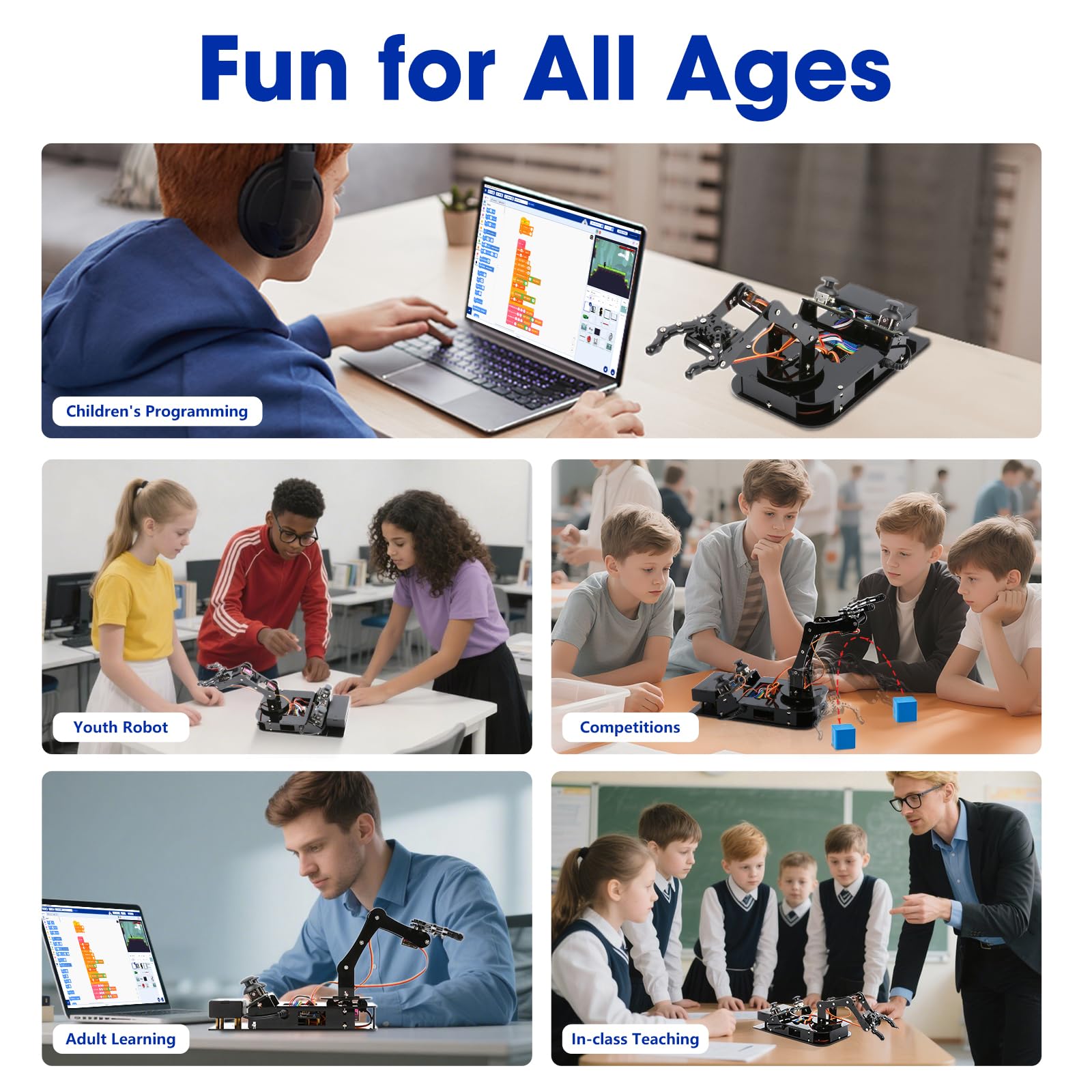 4DOF zestaw ramion robota dla dzieci, kompatybilny z Arduino IDE, programowanie ESP32 Smart Robot Arm Building Kit STEM, zabawka edukacyjna z joystickiem i sterowaniem aplikacją internetową dla dzieci