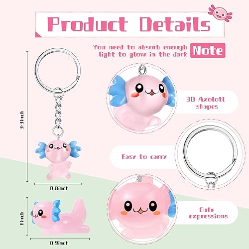 Miniatura 2 de Henoyso 12 llaveros luminosos de ajolote que brilla en la oscuridad 3D de dibujos animados de ajolote llavero de cumpleaños regalos de fiesta de