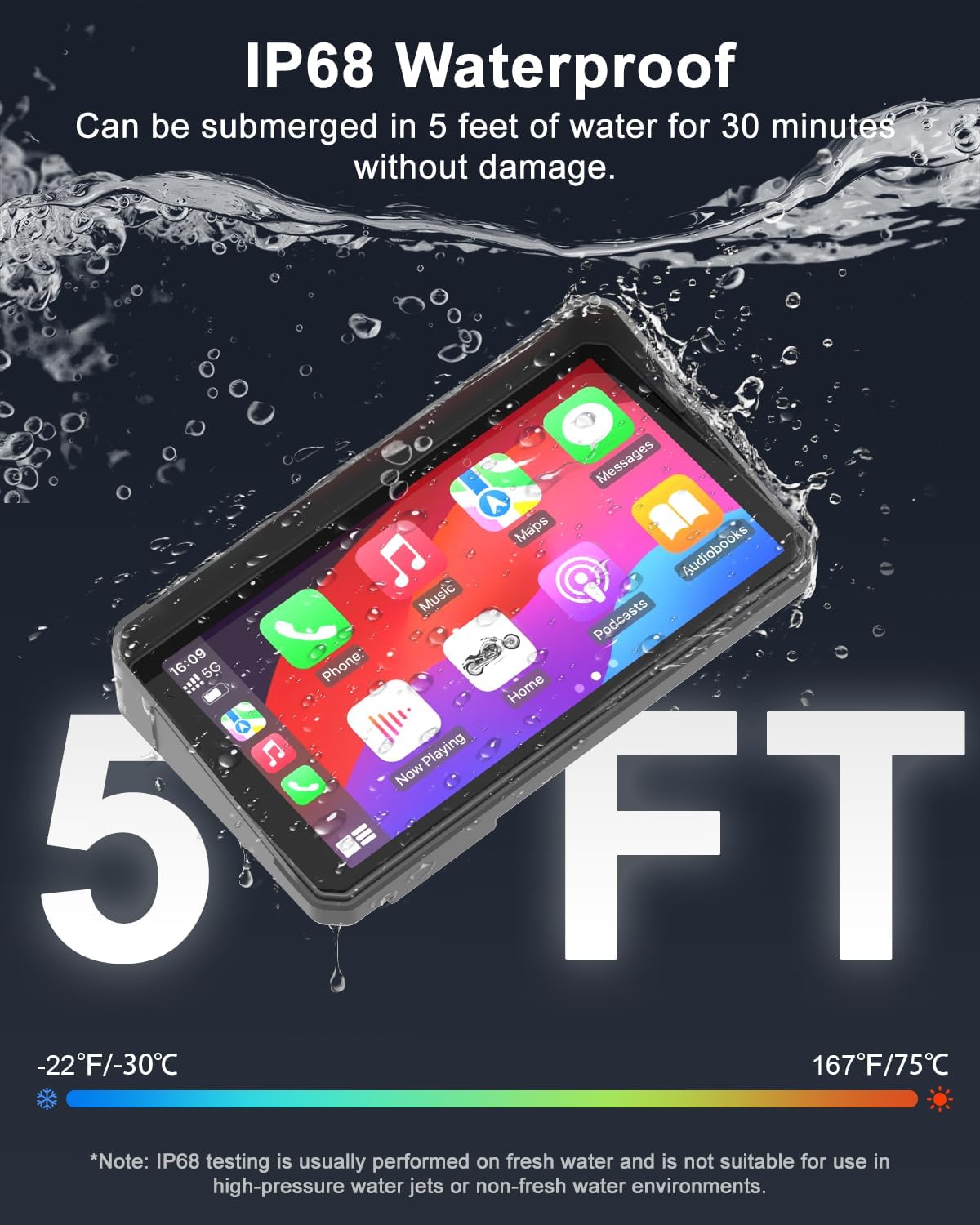 2K 30FPS Motorcycle Dash Cam Front and Rear, 6" IPS 60Hz Motorcycle Apple Carplay and Android Auto Screen, IP68 Waterproof, GPS Navigation System, TPMS & Wired Remote Control