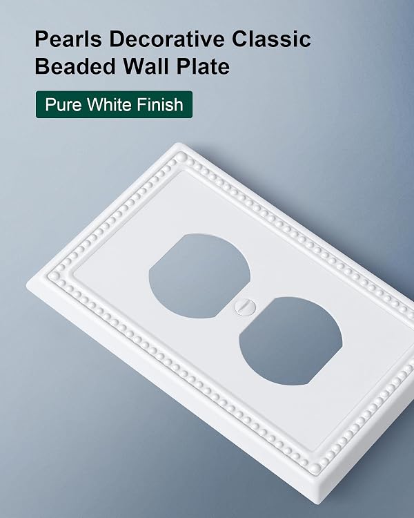 TREEWELL 6-Pack Duplex Outlet Cover Plate, Pure White Metal Wall Plates for Electrical Outlets, 1 Gang Receptacle Light Switch Cover, Pearls Decorative Switch Plates and Outlet Covers by treewell - Image 3