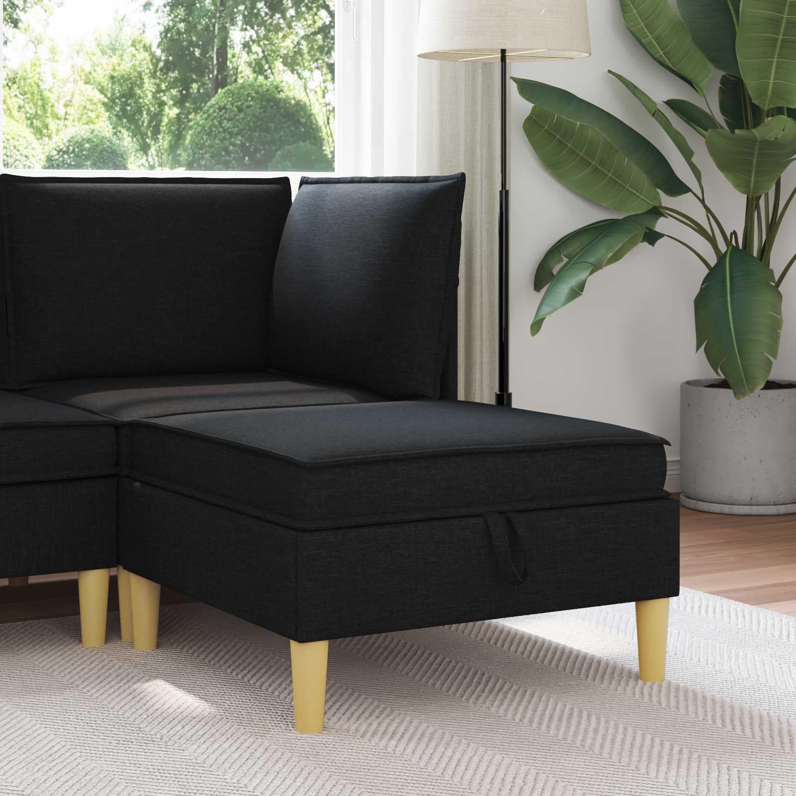 Pouf con vano portaoggetti, in tessuto, quadrato, moderno