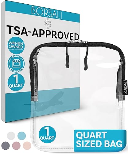 BORSALI Bolsa de un (1) cuarto de galón aprobada por la TSA para llevar en el equipaje de mano - Bolsa transparente para artículos de aseo, Negro