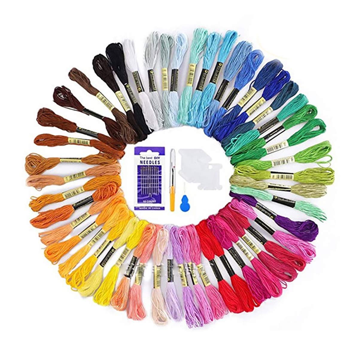 50 Skeins Embroidery Floss Random Color Cross Stitch Threads, DIY Crafts Friendship Bracelets Floss with Embroidery Tool Kits for Knitting Embroidery Cross Stitch Project