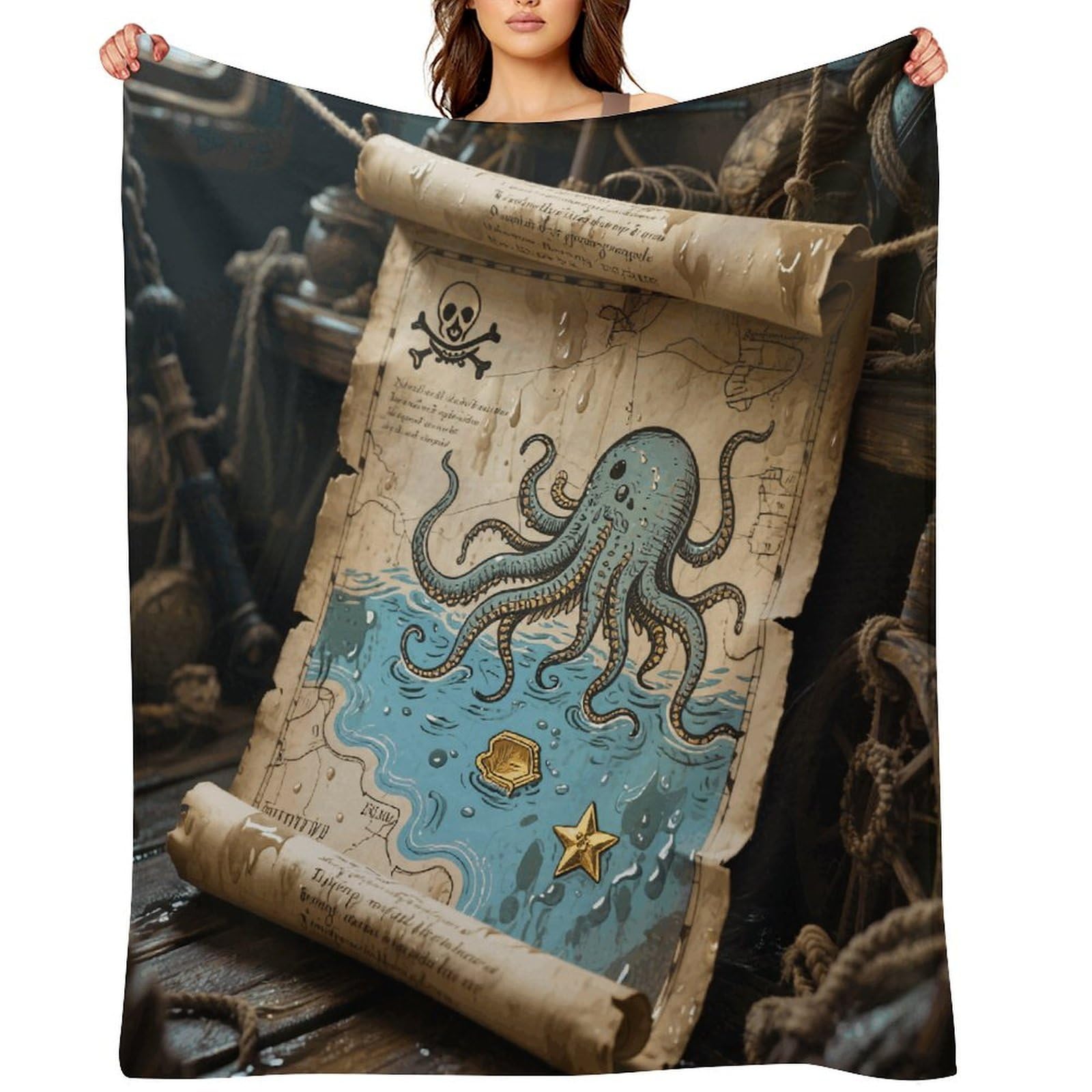Pirate Map Throw Blanket for Couch and Bed Super Soft Warm Lightweight Throw Blankets Cozy Fuzzy Flannel Blanket Personalized Decorative Blankets for Sofa Decor 40"x50"