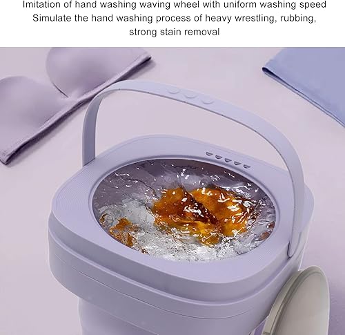 Miniatura 9 de Lavadora plegable, enchufe estadounidense de plástico, 100-240V, ahorro de espacio, portátil, plegable, para viajes, ropa interior (morado)