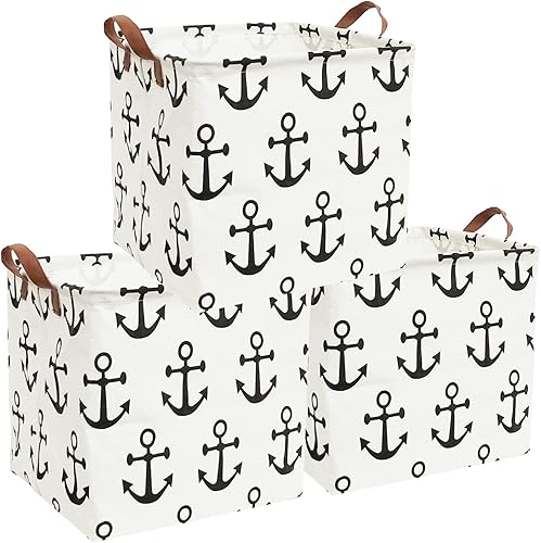 ESSME Paquete de 3 cubos de almacenamiento cuadrados, canastas de tela de algodón, plegables e impermeables con asas para almacenamiento familiar,