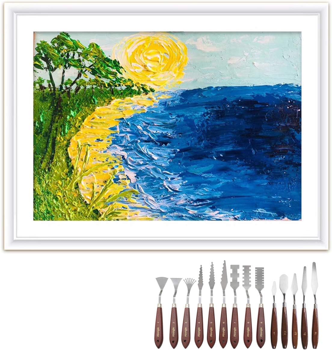 Ationgle Palette Knife 14 Pieces Stainless Steel Spatula Painting Supplies with Wood Handle for Oil Painting, Acrylic Mixing and Texturing