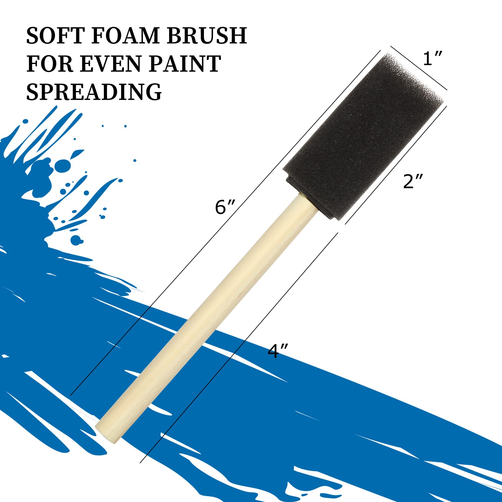 Lot de 100 pinceaux en mousse de 2,5 cm avec manche en bois pour acrylique, taches, vernis, travaux manuels