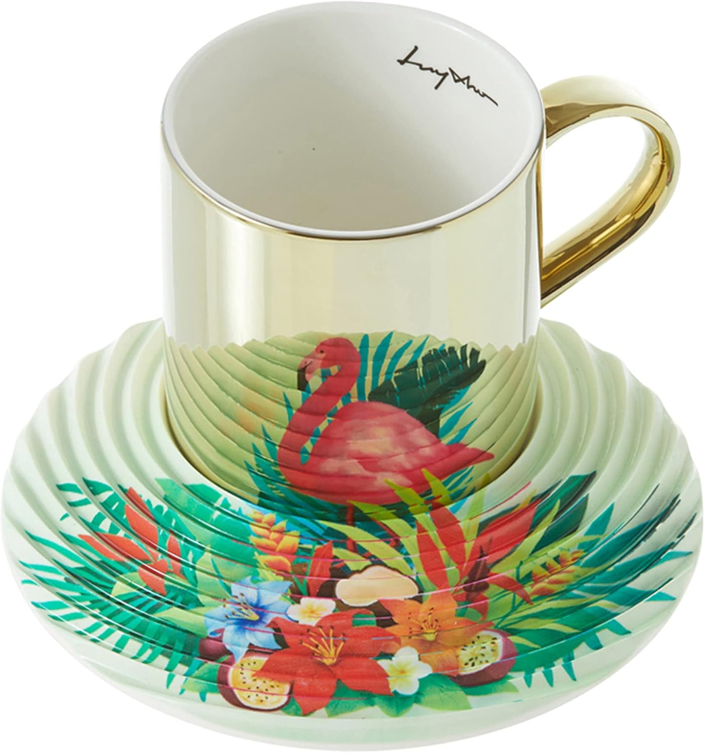 Luycho [UK] Mirror Cup & Wavy Saucer Flamingo 250ml Amazon.co.uk