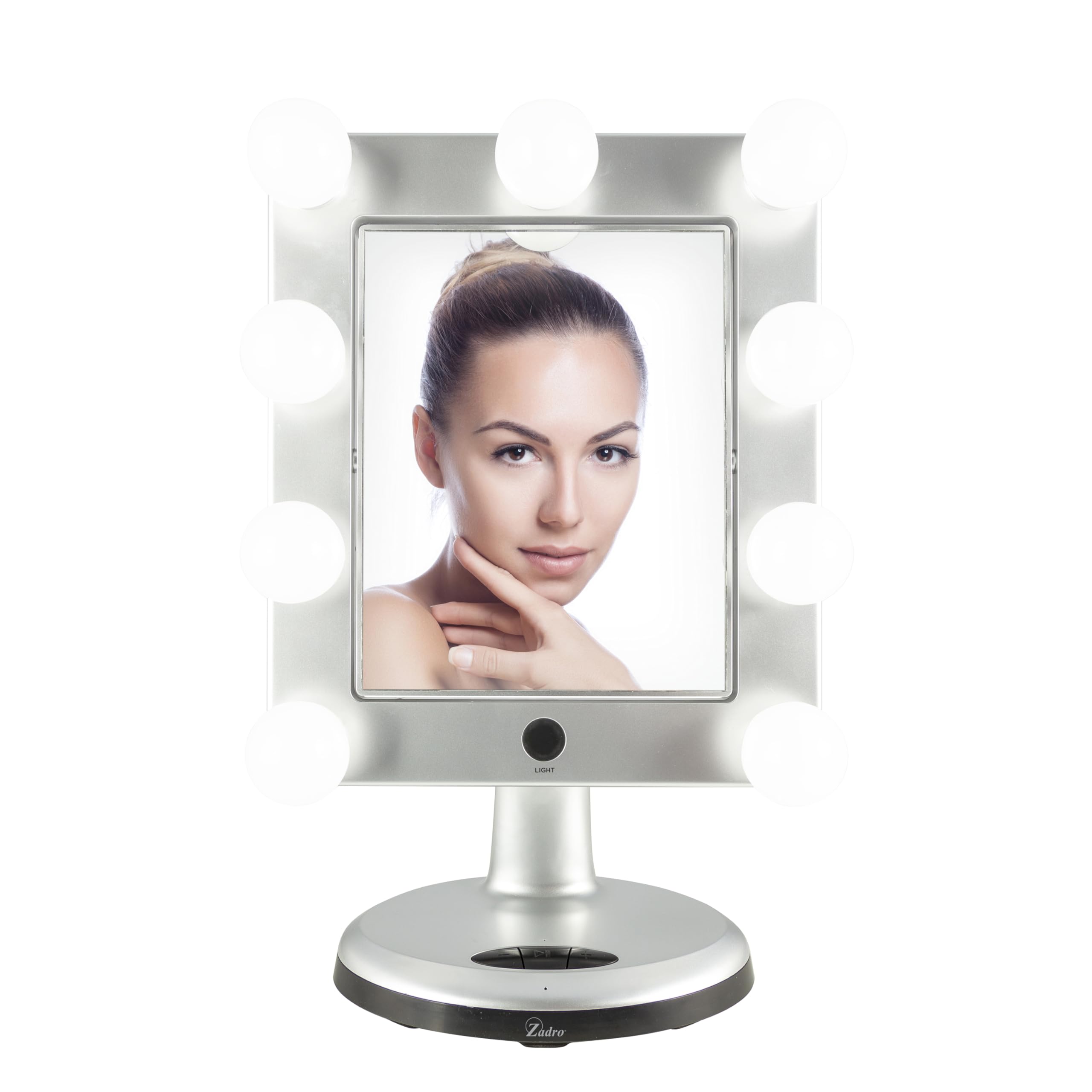 Melrose LED Variable 3-Color Lighted Dual-Sided 5X/1X Magnification Bluetooth Vanity Beauty Makeup Hollywood-Style Mirror, Satin Nickel