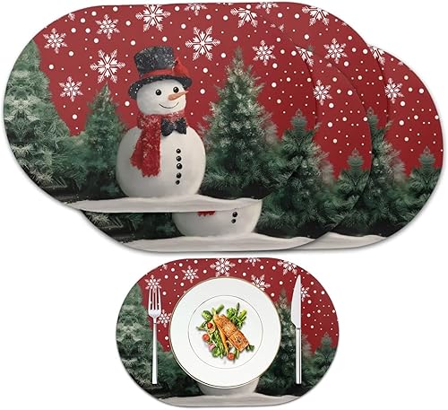 Miniatura 113 de Juego de 6 manteles individuales lavables para mesa de comedor, resistentes al calor, mesa de cocina, decoración del hogar, lavable, ovalada, de