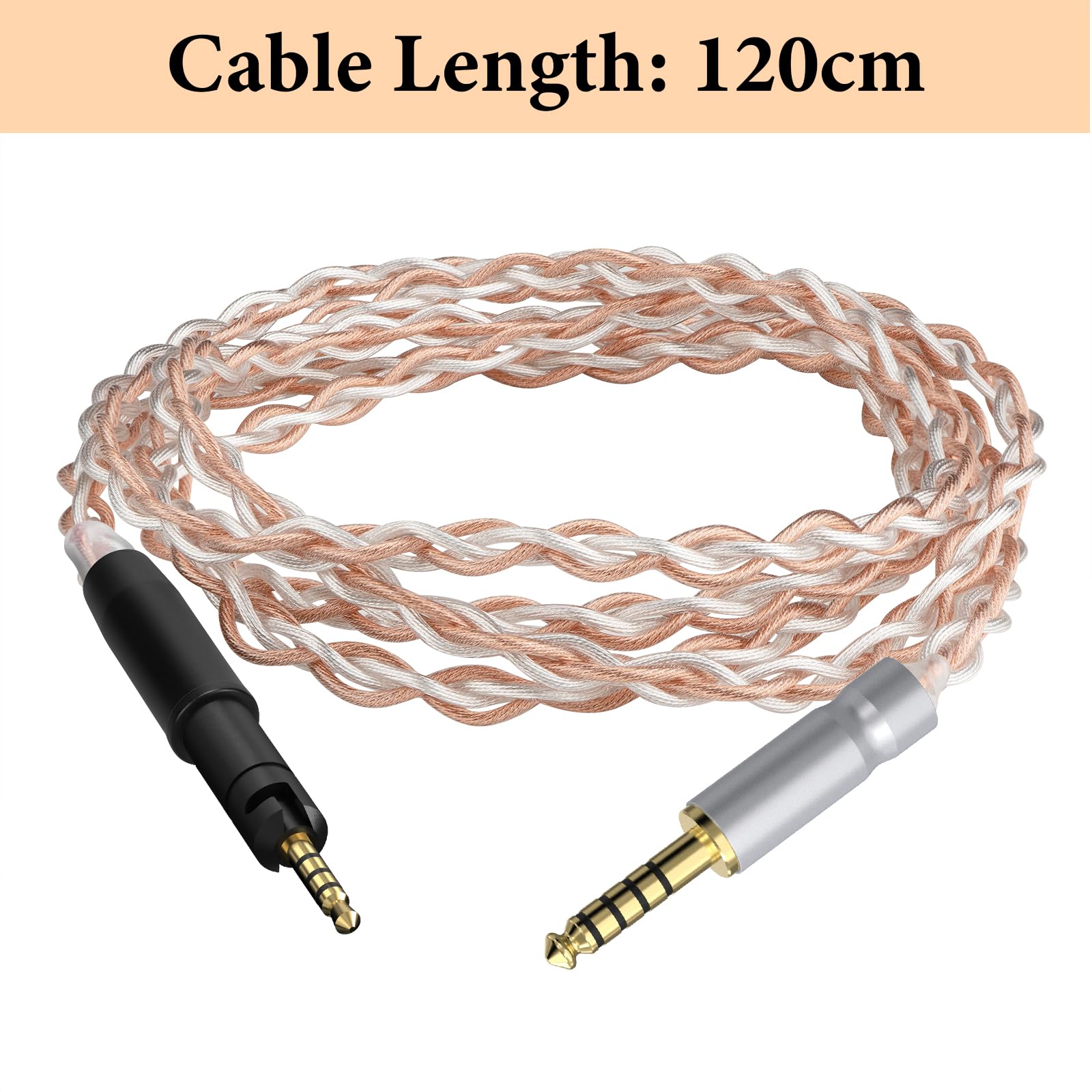 GEEKRIA Apollo versilbertes Upgrade-Audiokabel 4,4 mm auf 2,5 mm, kompatibel mit Sennheiser HD 620S, HD 599, HD 598, HD 560S, HD 400PRO, HD 579, HD 569 Kopfhörern, Ersatzkabel (4 Fuß/1,2 m)