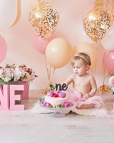 Miniatura 3 de Decoración para pastel de abeja, tema de abejorro para bebé, fiesta de primer cumpleaños, revelación de género, decoración de pastel dorado