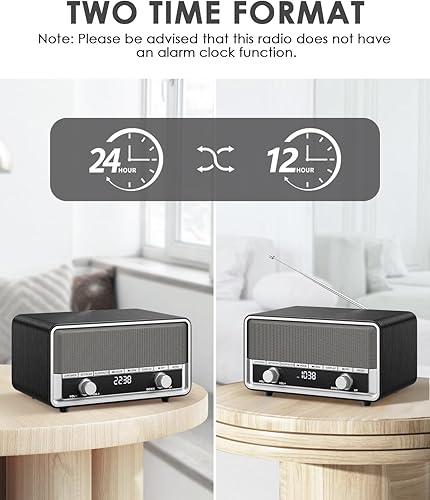 Miniatura 2 de Radio FM retro AM enchufable en la pared, radio reloj digital para dormitorio con pantalla LCD, 40 ajustes preestablecidos, temporizador de sueño,