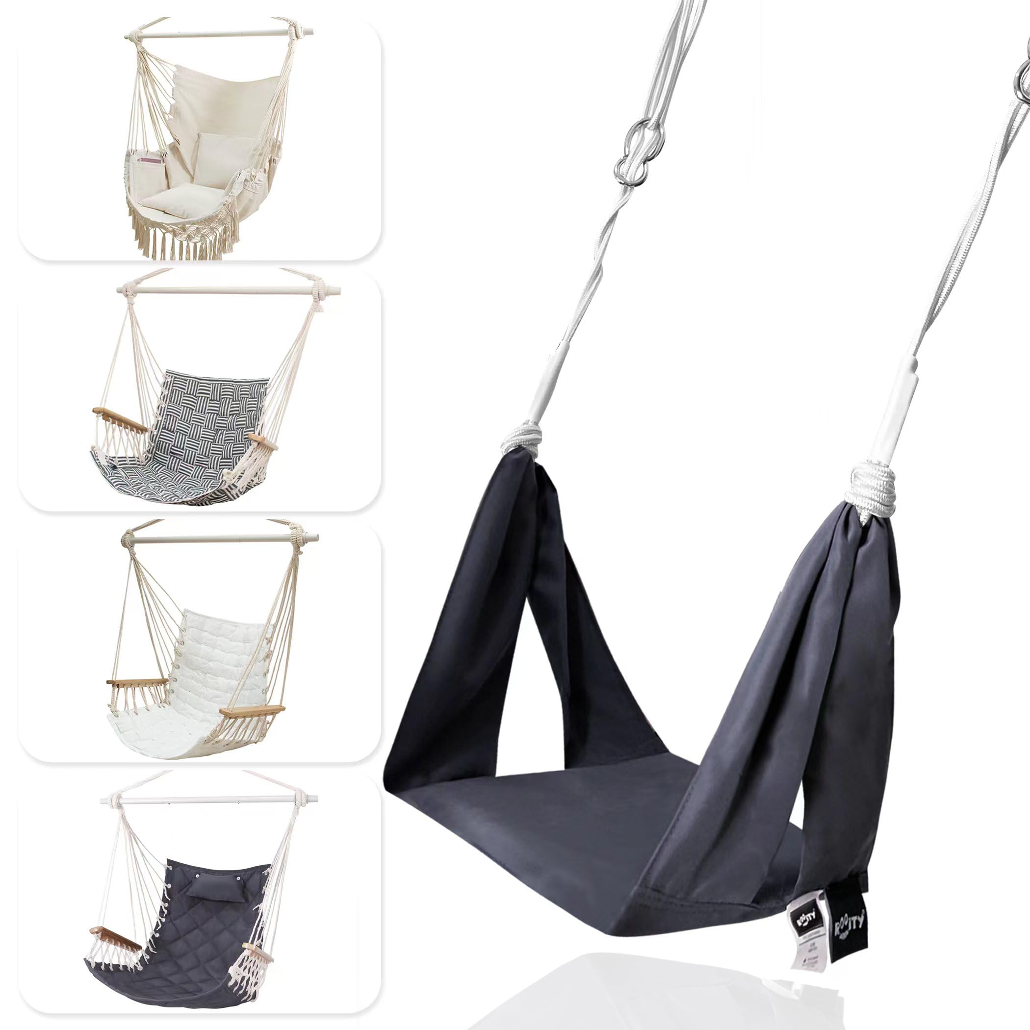 ROOITY Universal Hammock Chair Footrest - Adjustable Length & One-Size-Fits-Most;Quick-Clip Attachment for Hanging Chairs, Foldable & Lightweight for Patio, Indoor(Footrest Only - Chair Not Included)