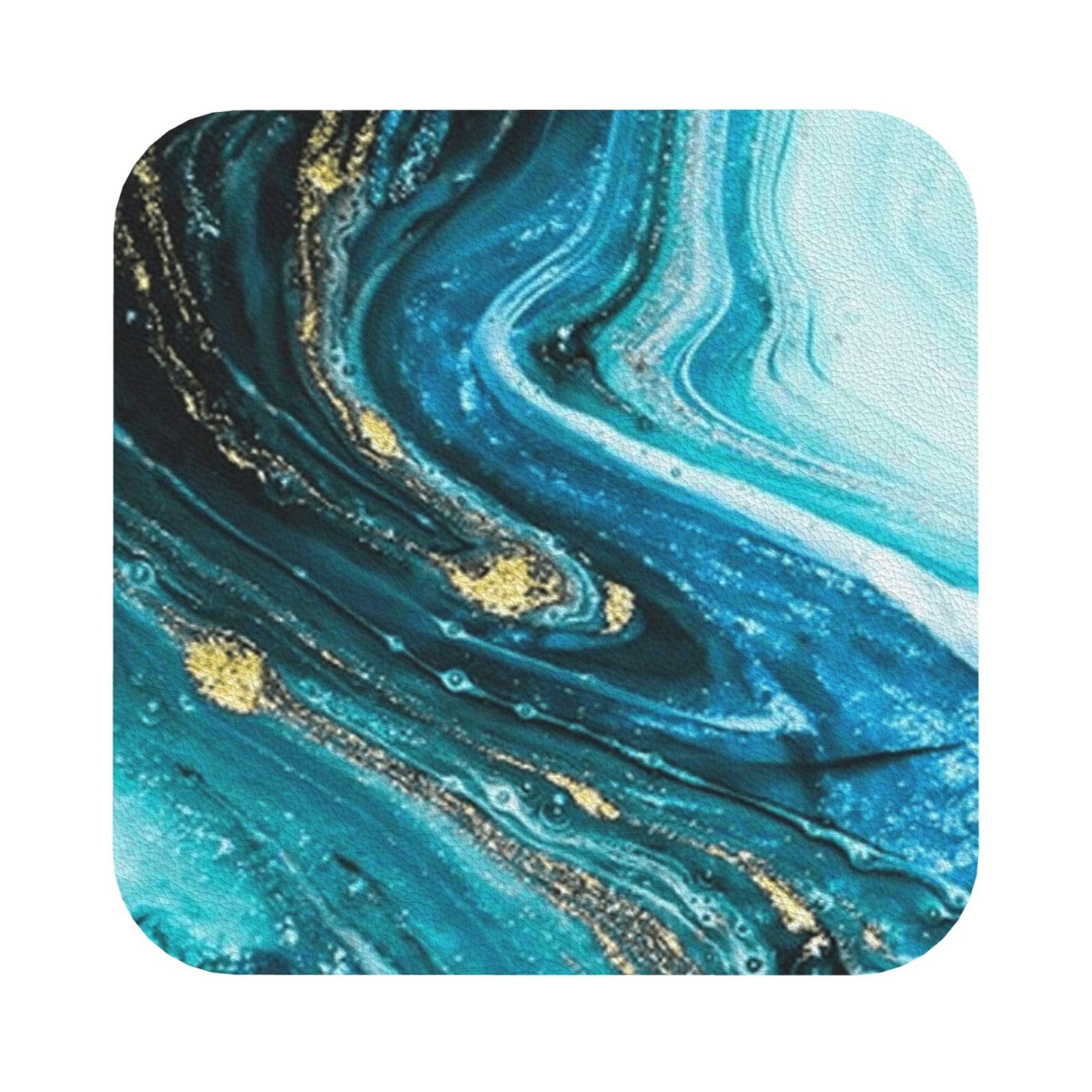 Stone Blue Gold Marble PU Leather Coasters Set of 6 Square Drink Coasters