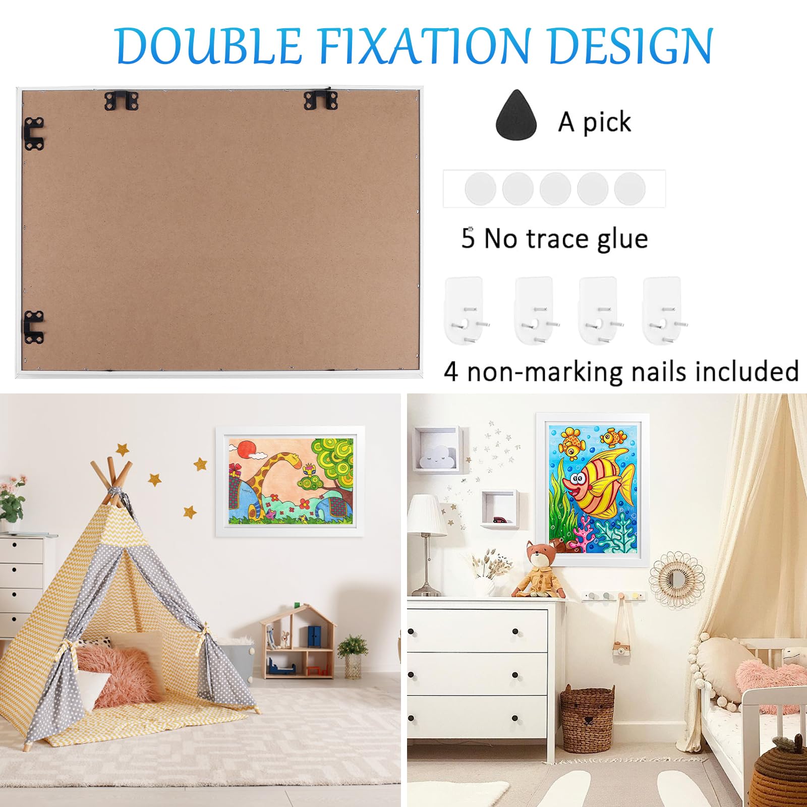 Cadres d'art pour enfants, ouverture sur le devant - Cadres photo interchangeables pour 150 photos, décoration de chambre d'enfant pour mur et chambre (A4, blanc, 24 x 33 cm)