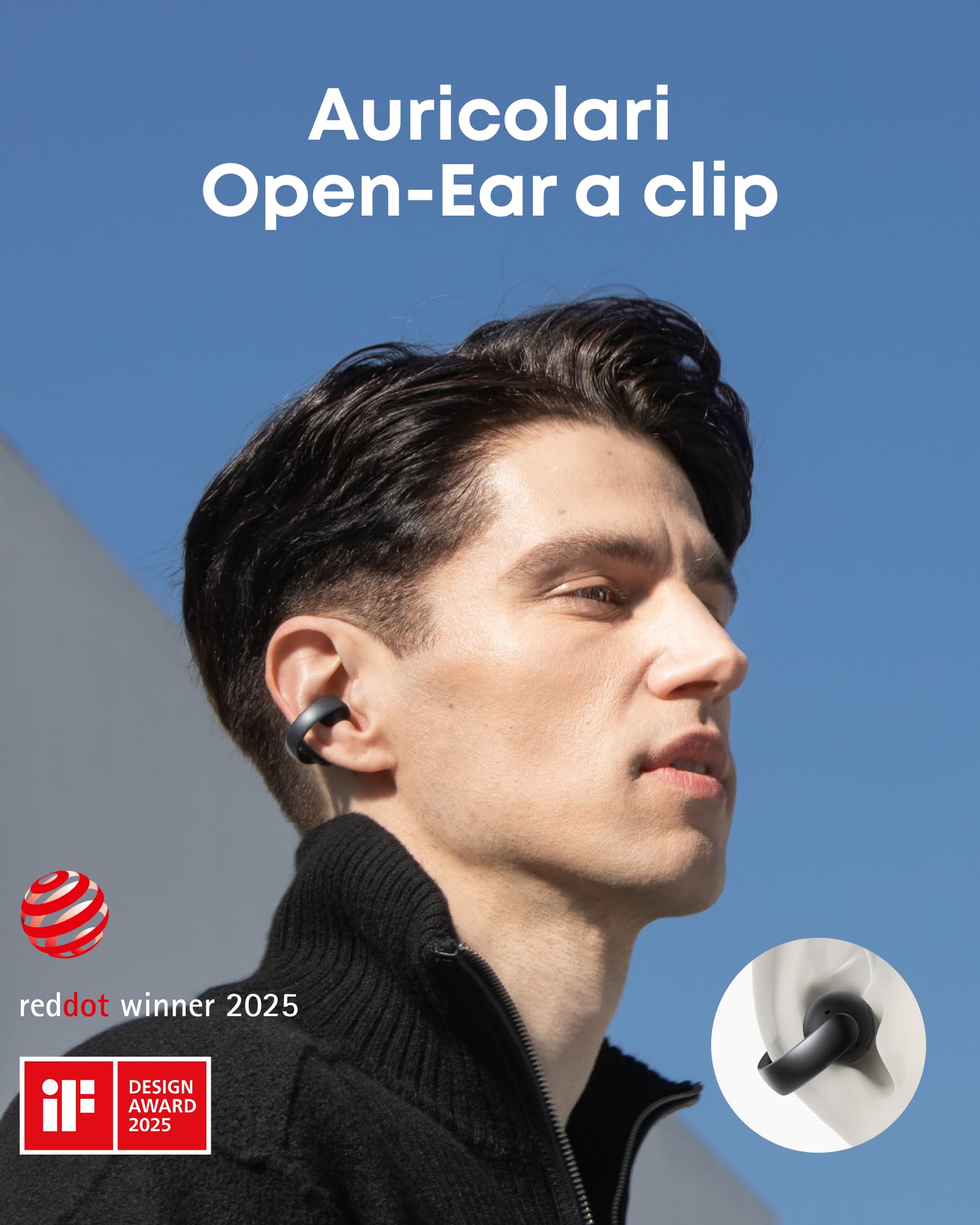 soundcore AeroClip by Anker, Auricolari Open-Ear, Cuffie Clip-On, Comfort Adattivo, Chiamate Chiare con 4 Microfoni e AI, Adattamento Stabile, Driver da 12mm per Suono Nitido, Design a Anello Aperto