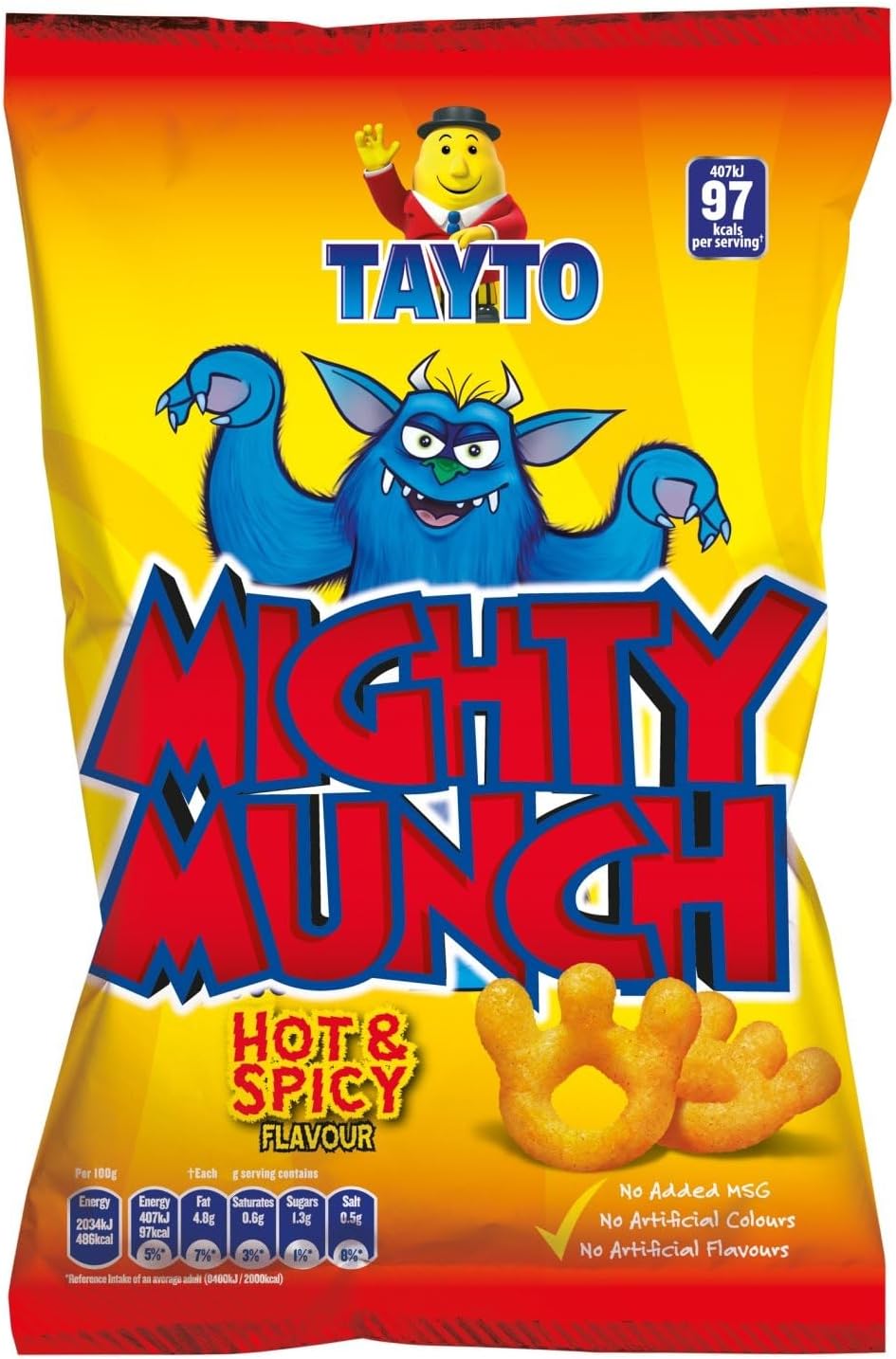 TAYTO Mighty Munch - Hot and Spicy flavour snacks from Ireland (22 x 26g packs)