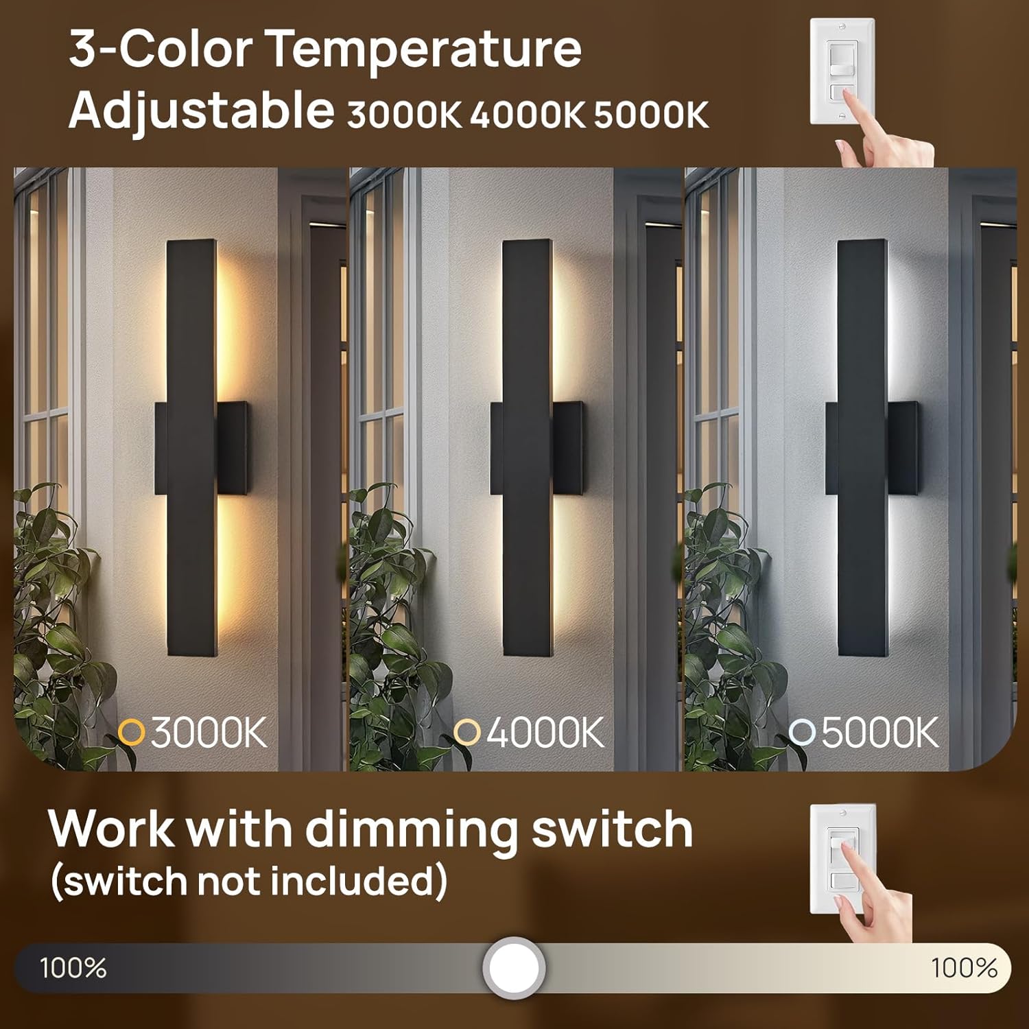 Upgraded 34in Black Long Modern LED Outdoor Wall Lights 3000K 4000K 5000K Dimmable Exterior Wall Sconce Outside Light fixtures for House Garage Front Door