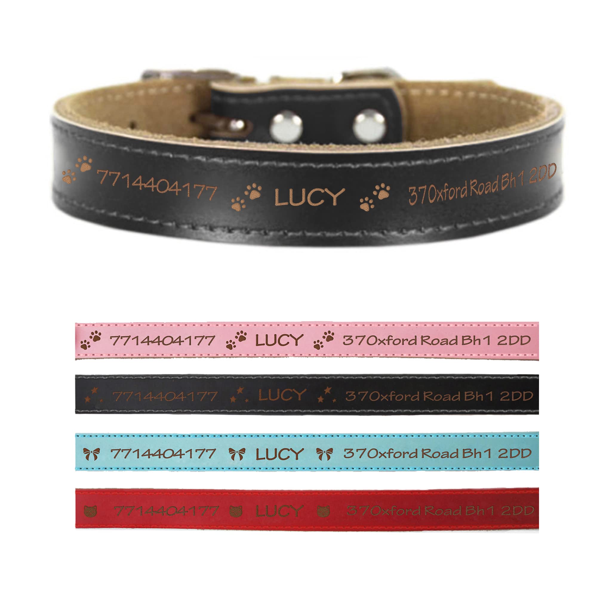 Personalised Dog Collars Leather Dog Collar Custom Pets Collar Small Medium Large Dogs Collars for Pets with Name Engraved Pet ID Tag for Cat Puppy Dogs 4 Sizes & 4Colors(Black S)