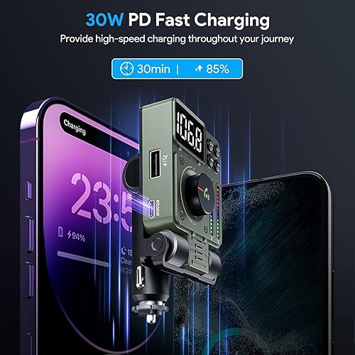 Miniatura 4 de LENCENT Transmisor FM Bluetooth 5.3 para automóvil, reproductor de música de sonido de agudos y graves ajustable, adaptador Bluetooth para llamadas