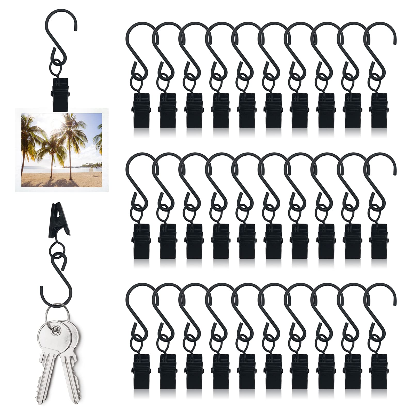 30 Pinces Rideaux Métal Noir - Crochet Pour Rideaux/déco - 3,3cm - Fixation Sans Perçage