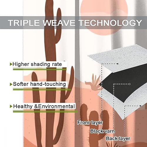 Miniatura 7 de Cortinas opacas modernas de cactus de mediados de siglo para dormitorio, cortinas abstractas de estilo bohemio, montaña, desierto, puesta de sol,