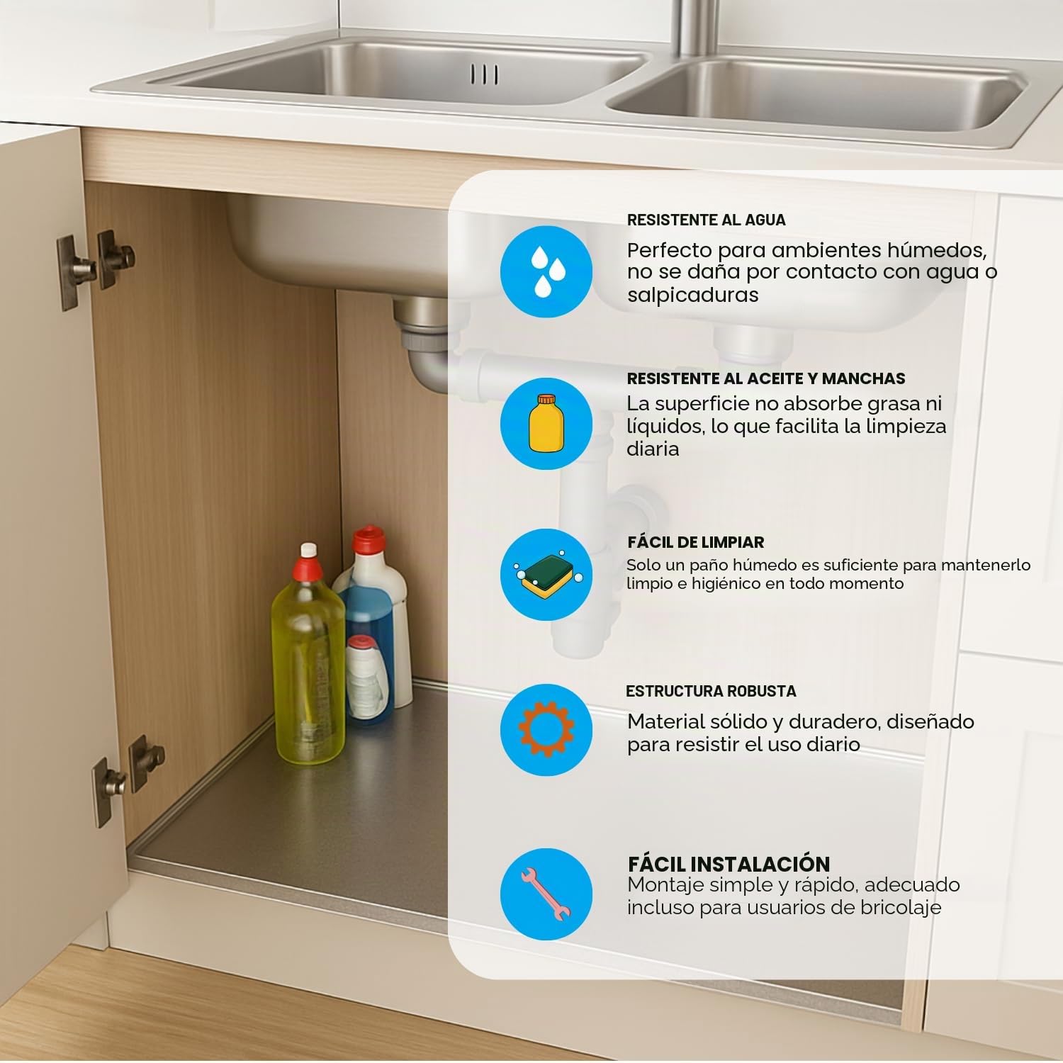 Evotrade - Protector para fregadero de cocina (aluminio, 562 x 530 mm) | Base debajo del fregadero, con expositor, dimensiones disponibles: 562, 862 o 1162 mm