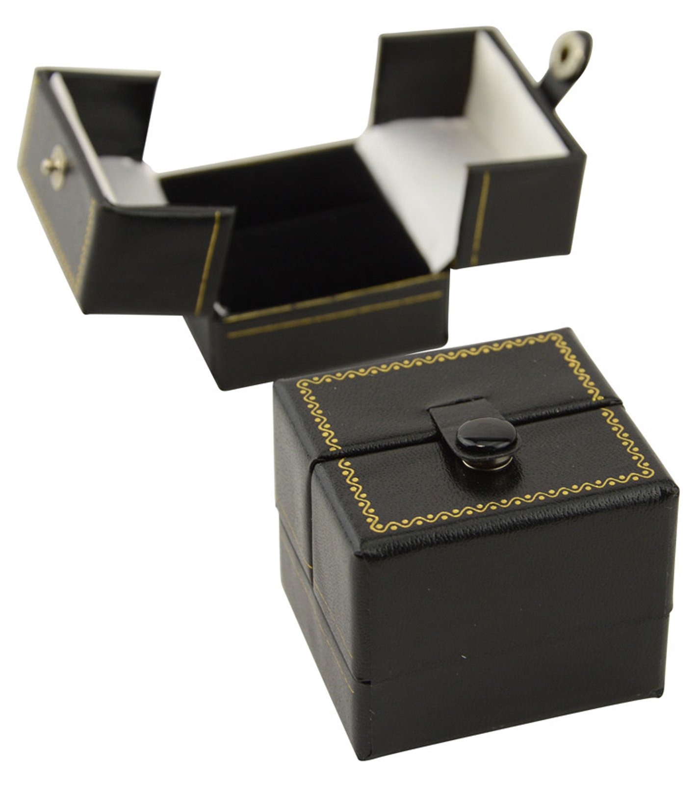 Box Displays Black Beautiful Leatherette Velvet Wooden Ring Boxes Proposal Engagement Ring Boxes Wedding Ring Case ( Double Door Ring Box)