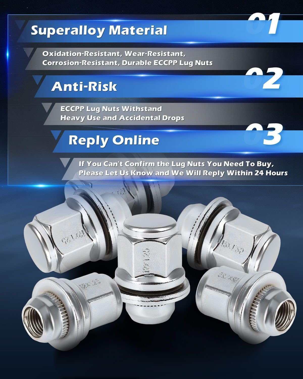 ECCPP M12x1.25 Wheel Lug Nuts 20pcs Chrome Lug Nuts 1.5"(38mm) Tall fit for 2004-2022 for Nissan TITAN 2012-2013 for Nissan Urvan 2000-2015 for Nissan Xterra