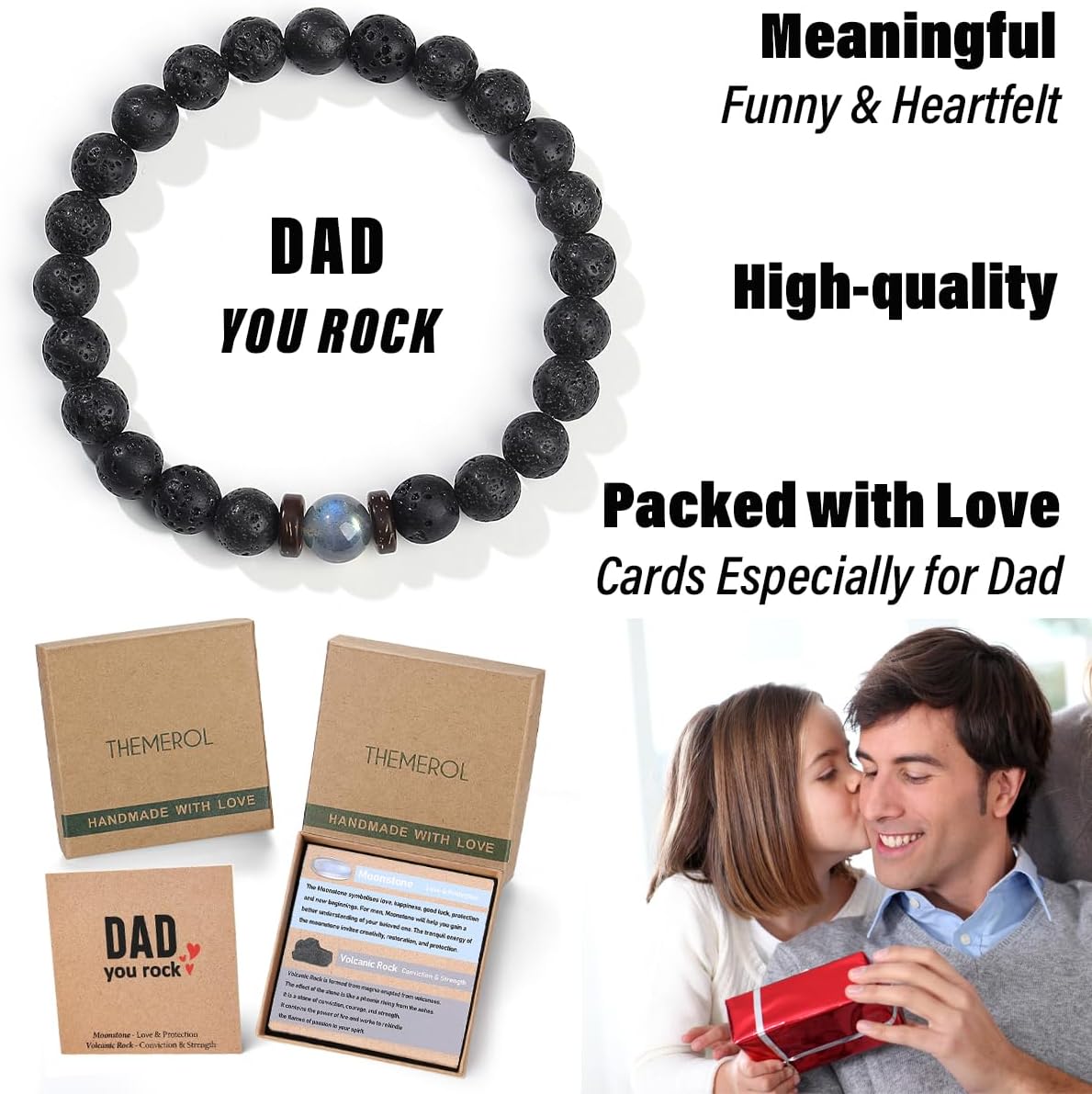 Dad Valentines Day Gifts-Love/Strength/Protection-Handmade Gemstone Bracelets with Meaningful Card - Image 6